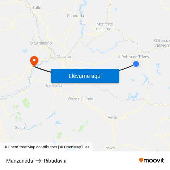 Manzaneda to Ribadavia map