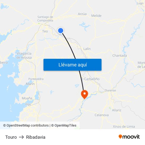Touro to Ribadavia map