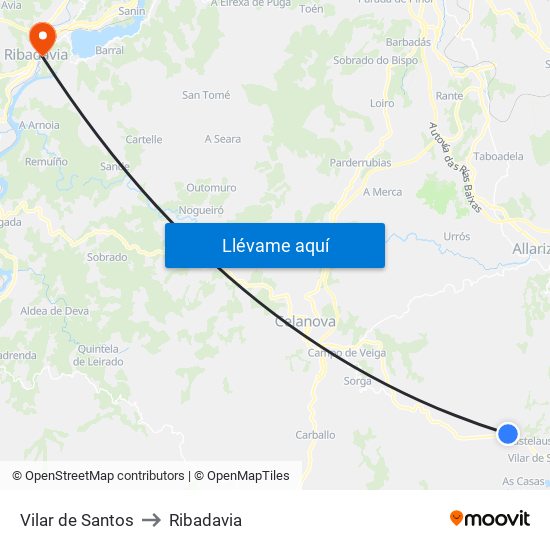 Vilar de Santos to Ribadavia map