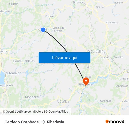 Cerdedo-Cotobade to Ribadavia map