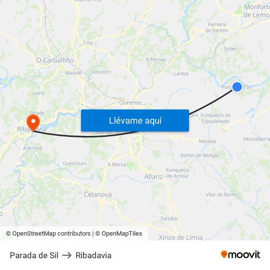 Parada de Sil to Ribadavia map