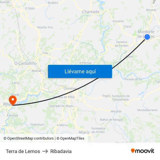 Terra de Lemos to Ribadavia map