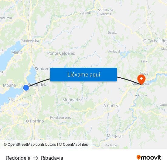 Redondela to Ribadavia map