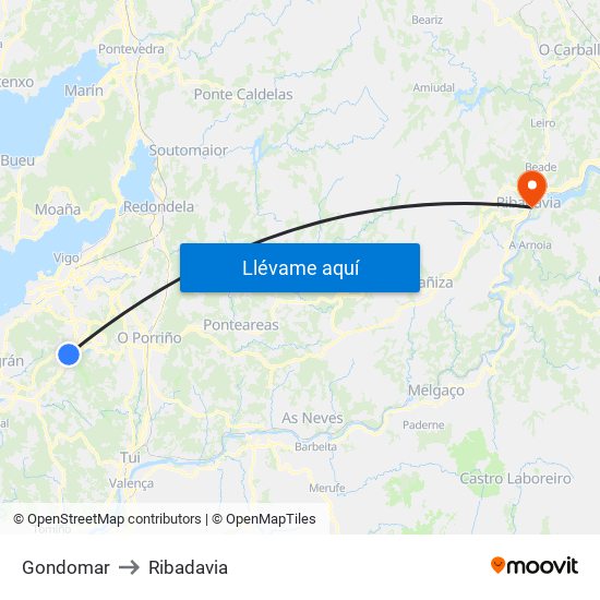 Gondomar to Ribadavia map