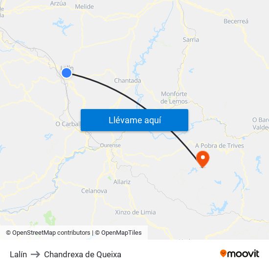 Lalín to Chandrexa de Queixa map