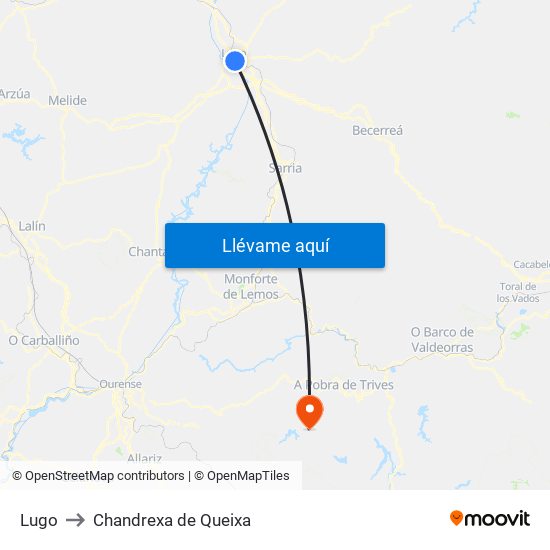 Lugo to Chandrexa de Queixa map