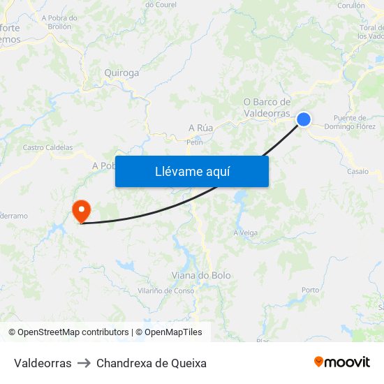 Valdeorras to Chandrexa de Queixa map