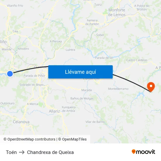 Toén to Chandrexa de Queixa map
