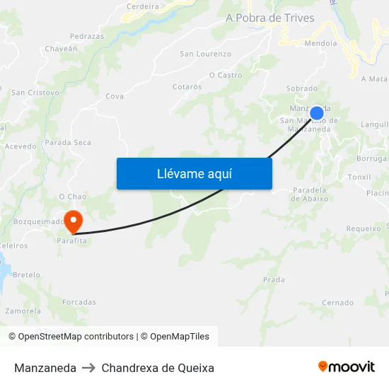 Manzaneda to Chandrexa de Queixa map