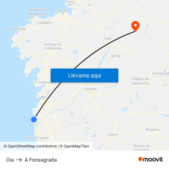 Oia to A Fonsagrada map