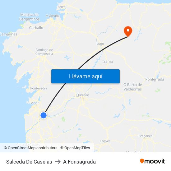 Salceda De Caselas to A Fonsagrada map