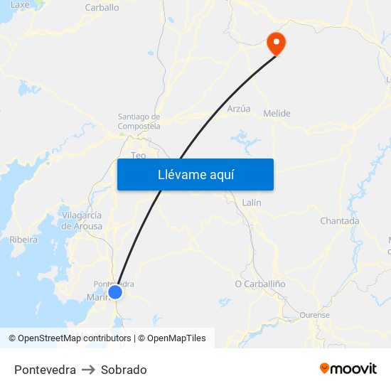 Pontevedra to Sobrado map