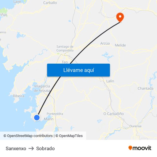 Sanxenxo to Sobrado map