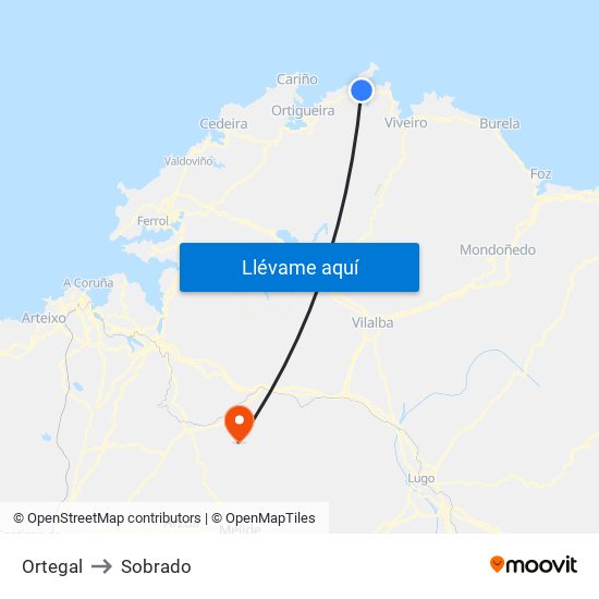 Ortegal to Sobrado map