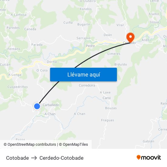 Cotobade to Cerdedo-Cotobade map