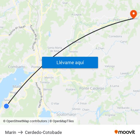 Marín to Cerdedo-Cotobade map