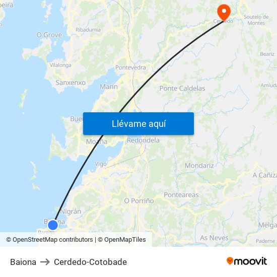 Baiona to Cerdedo-Cotobade map