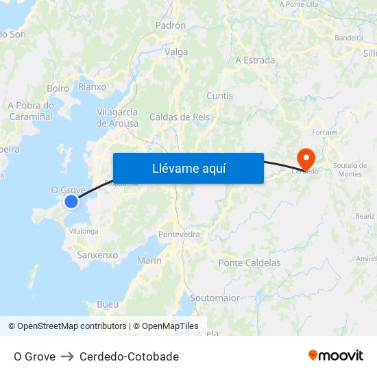 O Grove to Cerdedo-Cotobade map