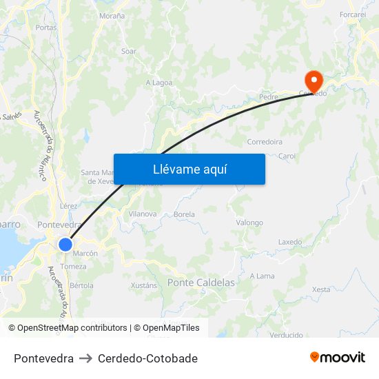 Pontevedra to Cerdedo-Cotobade map