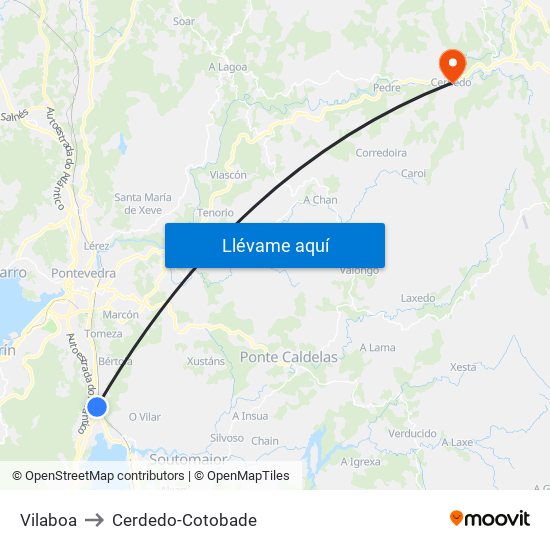 Vilaboa to Cerdedo-Cotobade map