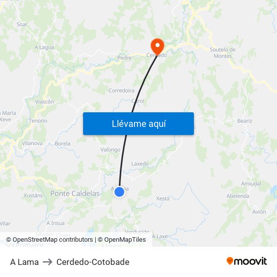 A Lama to Cerdedo-Cotobade map