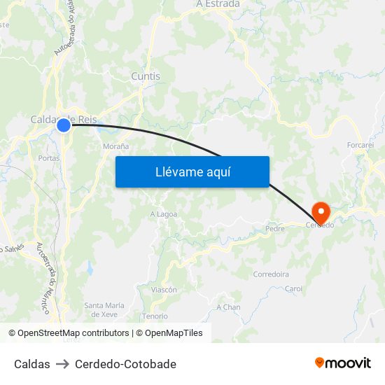 Caldas to Cerdedo-Cotobade map