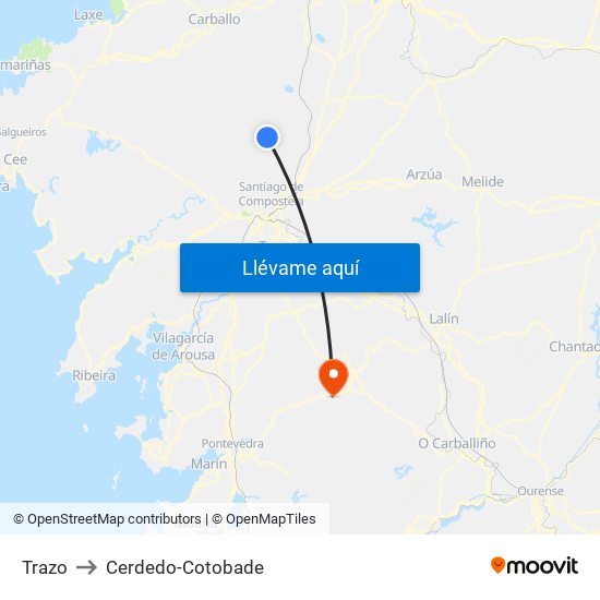 Trazo to Cerdedo-Cotobade map