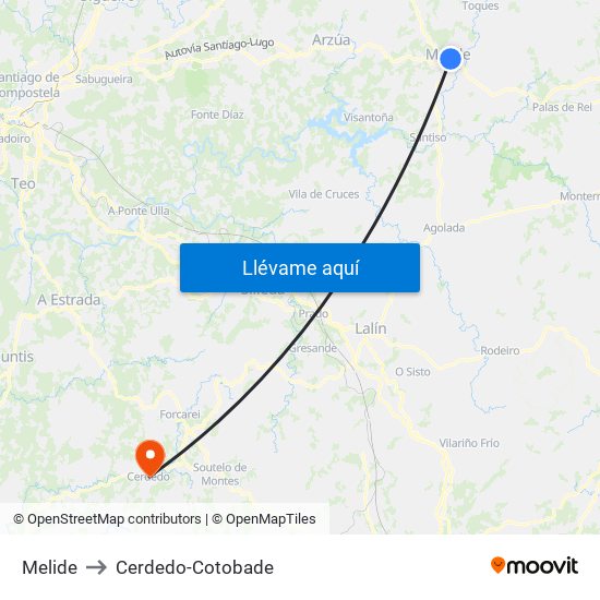Melide to Cerdedo-Cotobade map