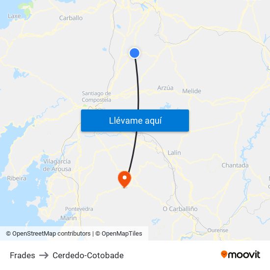 Frades to Cerdedo-Cotobade map