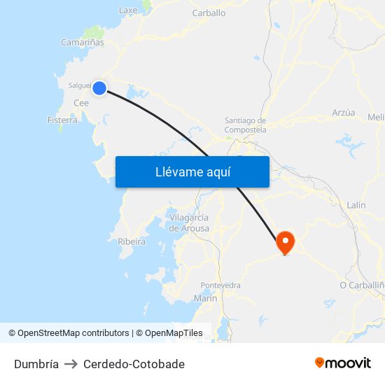 Dumbría to Cerdedo-Cotobade map