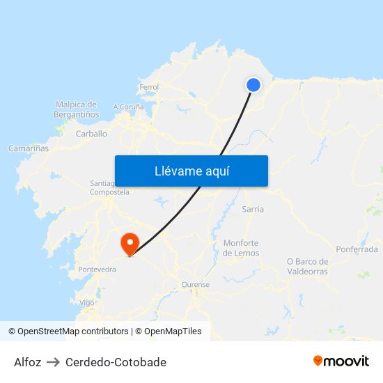 Alfoz to Cerdedo-Cotobade map