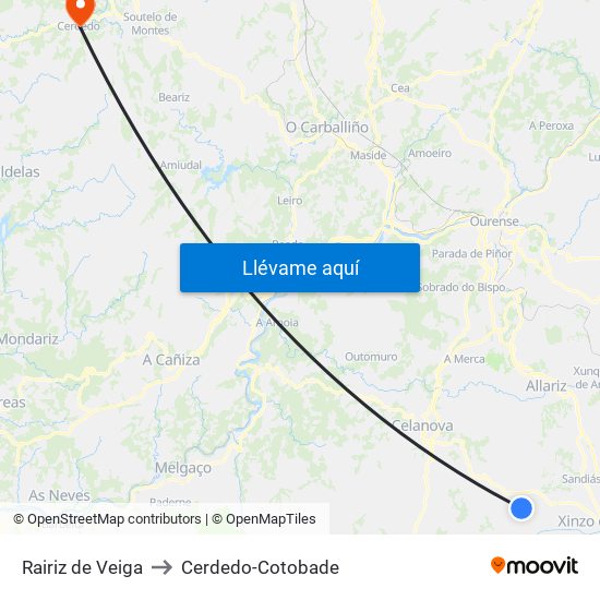 Rairiz de Veiga to Cerdedo-Cotobade map