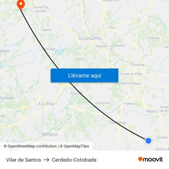 Vilar de Santos to Cerdedo-Cotobade map