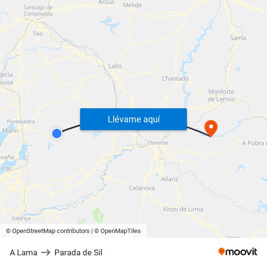 A Lama to Parada de Sil map