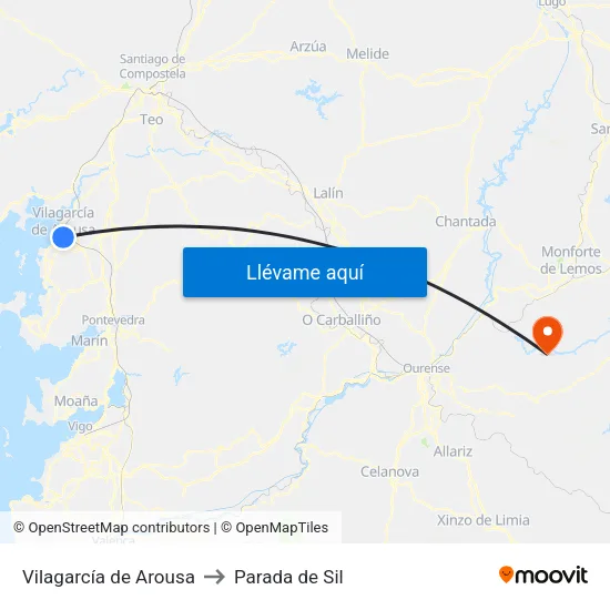 Vilagarcía de Arousa to Parada de Sil map