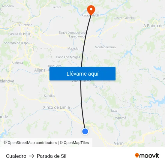 Cualedro to Parada de Sil map