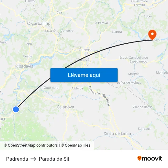 Padrenda to Parada de Sil map
