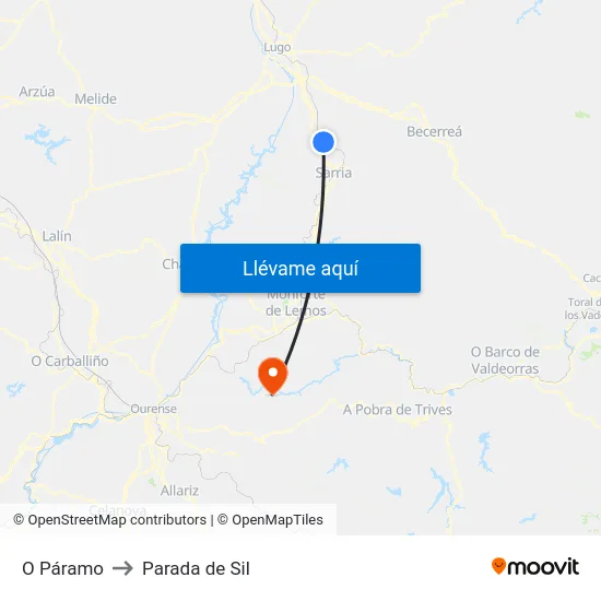 O Páramo to Parada de Sil map