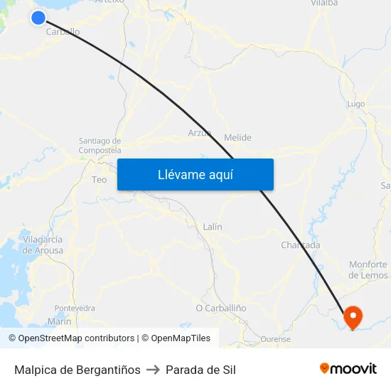 Malpica de Bergantiños to Parada de Sil map