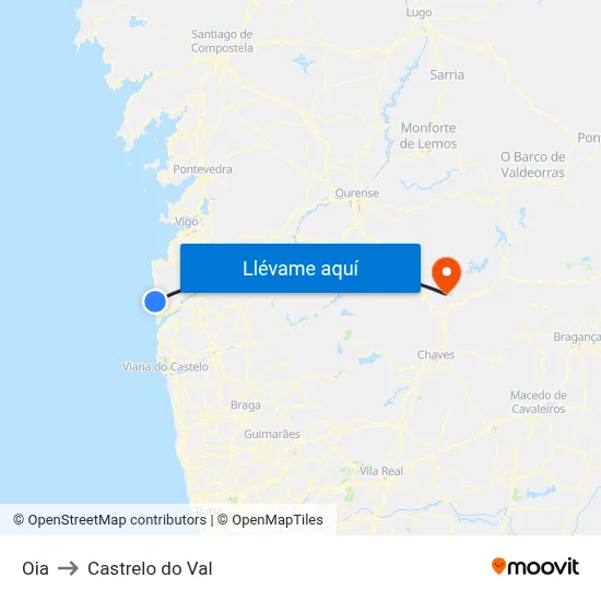 Oia to Castrelo do Val map