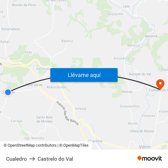 Cualedro to Castrelo do Val map