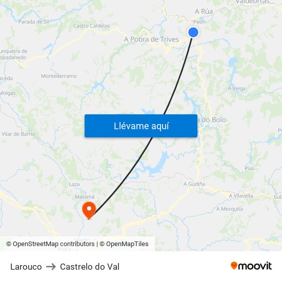 Larouco to Castrelo do Val map