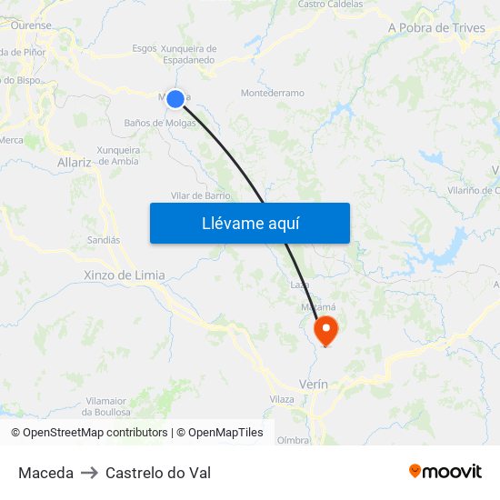 Maceda to Castrelo do Val map