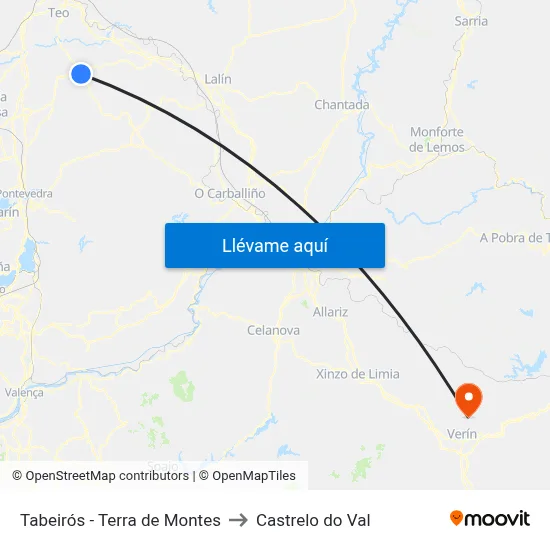 Tabeirós - Terra de Montes to Castrelo do Val map