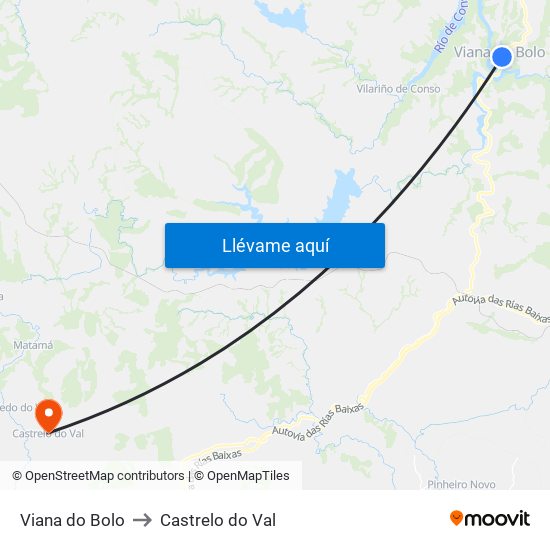 Viana do Bolo to Castrelo do Val map