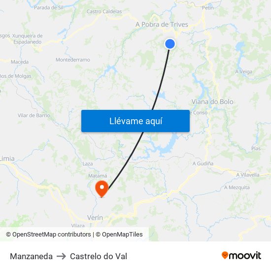 Manzaneda to Castrelo do Val map