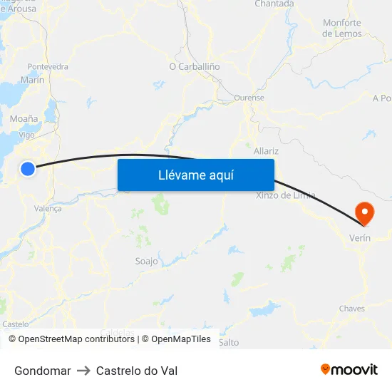 Gondomar to Castrelo do Val map