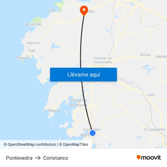 Pontevedra to Coristanco map