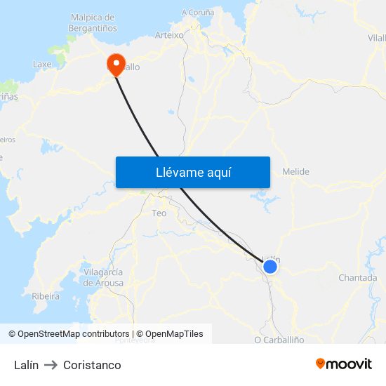 Lalín to Coristanco map