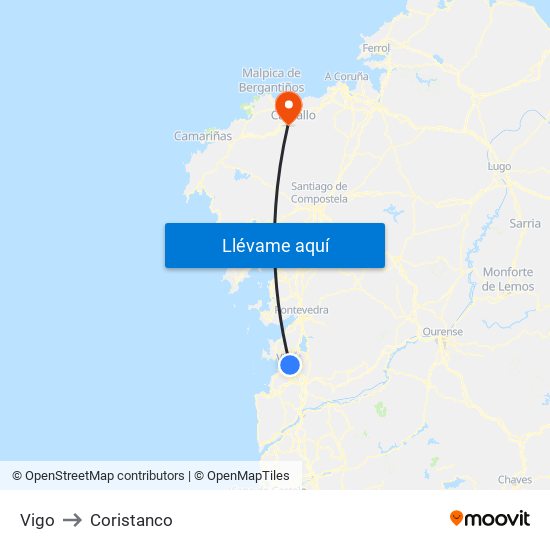 Vigo to Coristanco map
